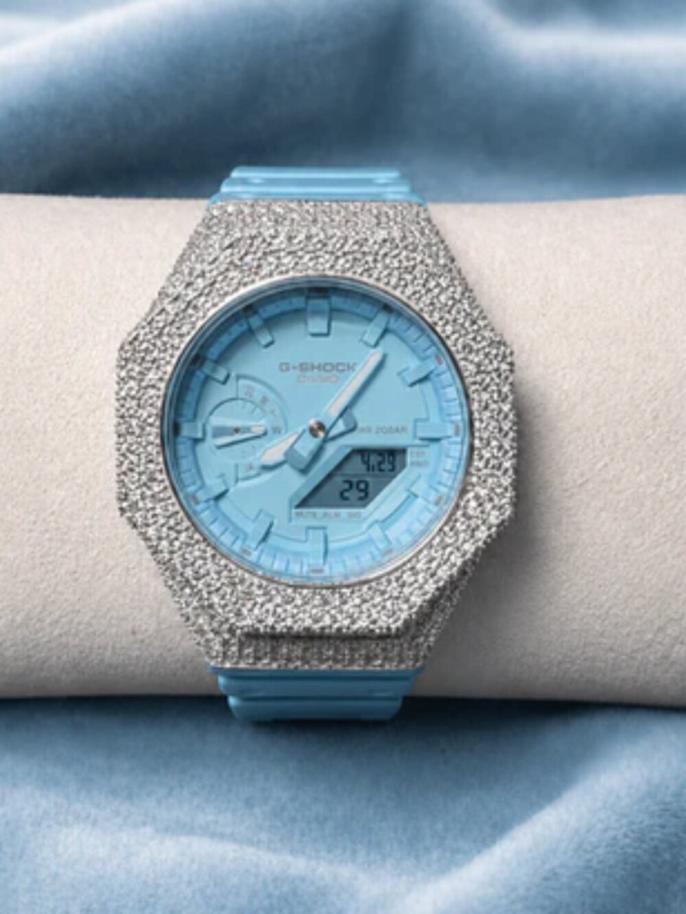 Brand New Custom Iced Out Blue G-Shock GA-2100 Moissanite Luxury Watch